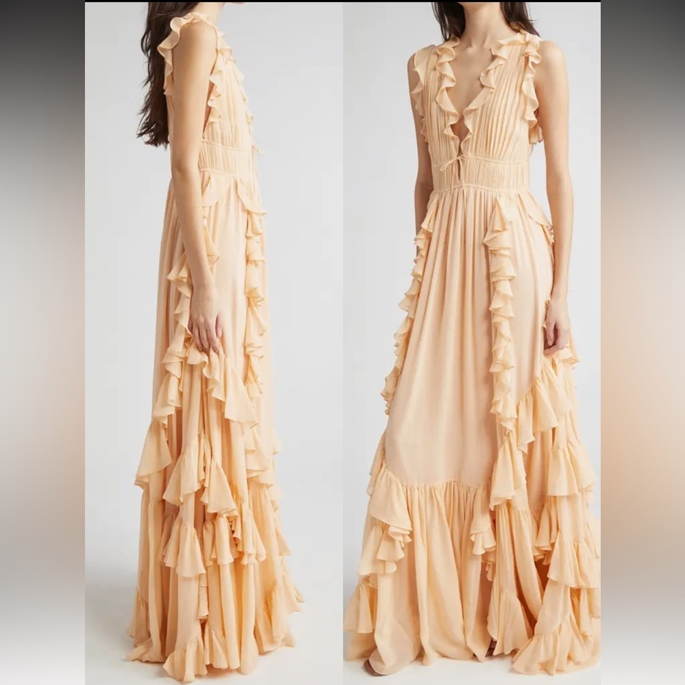 NWOT Ulla Johnson Florella Ruffled Silk Georgette Gown Peony Size 8 $1350 - Picture 7 of 13